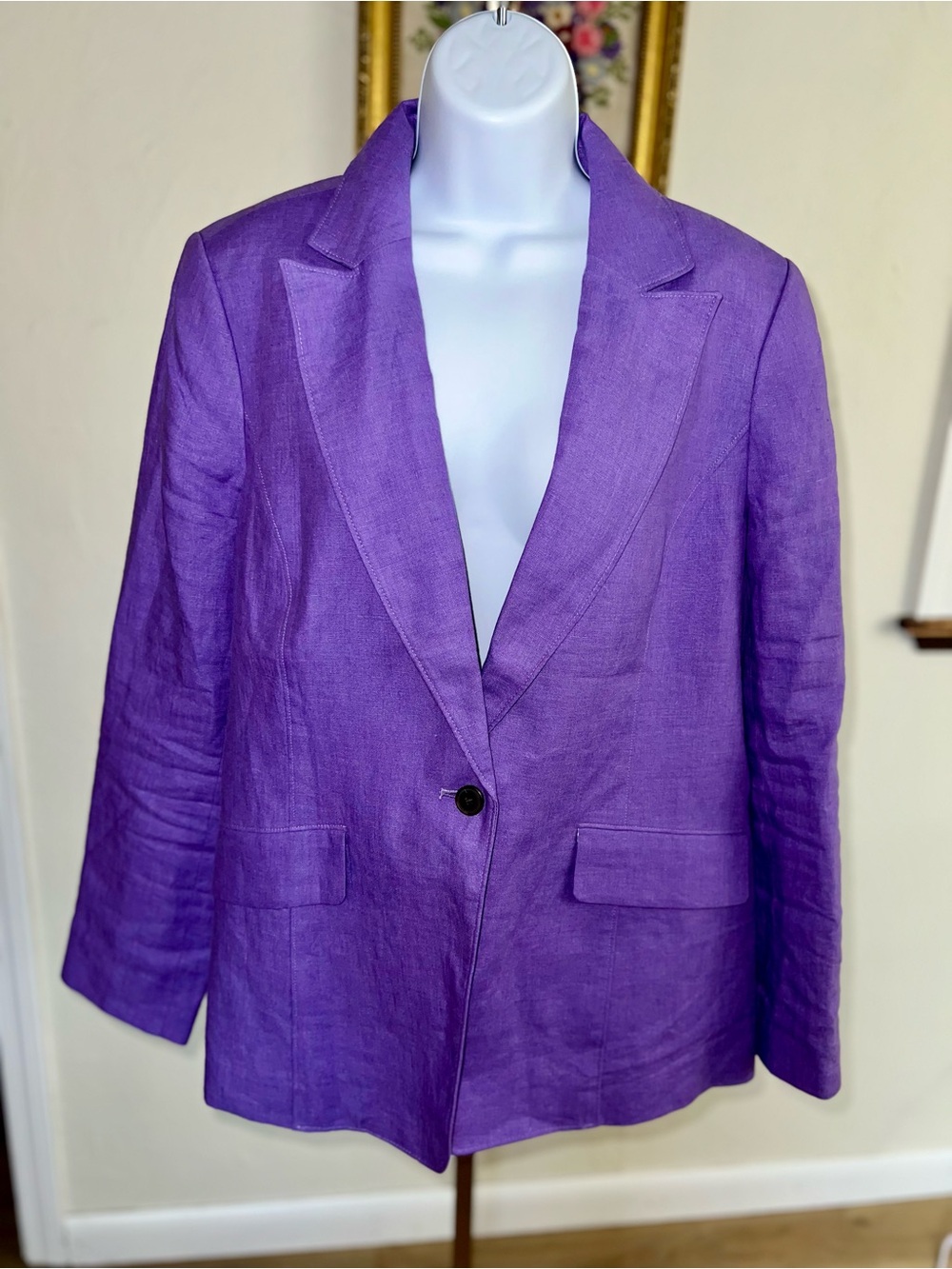 Talbots Purple Linen Jacket with Striped Lining Size 14